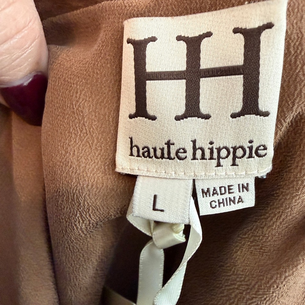 Haute Hippie Taupe Suede Studded Mini Skirt Brown Boho Western HHFA12-4084 Large - Picture 3 of 8
